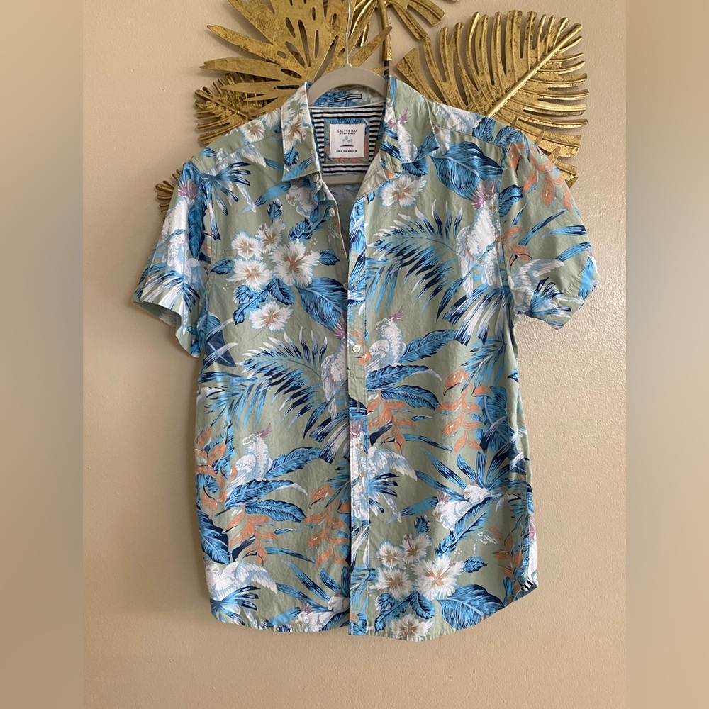 Cactus Green and Blue Floral Men's Shirt